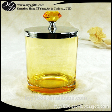 large transparent yellow colored decorative glass jars with lids for candle
